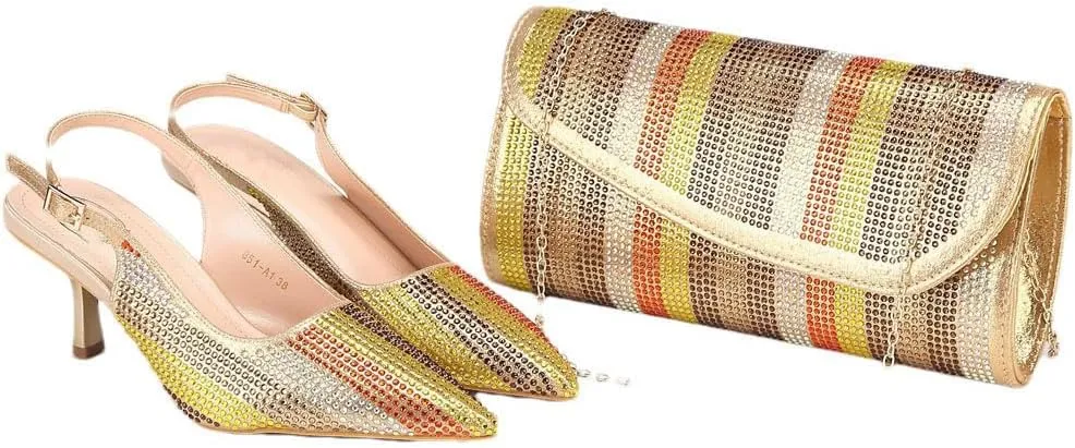 Wedding Stilettos Crystal Purse Italian Designer Partywear Combo