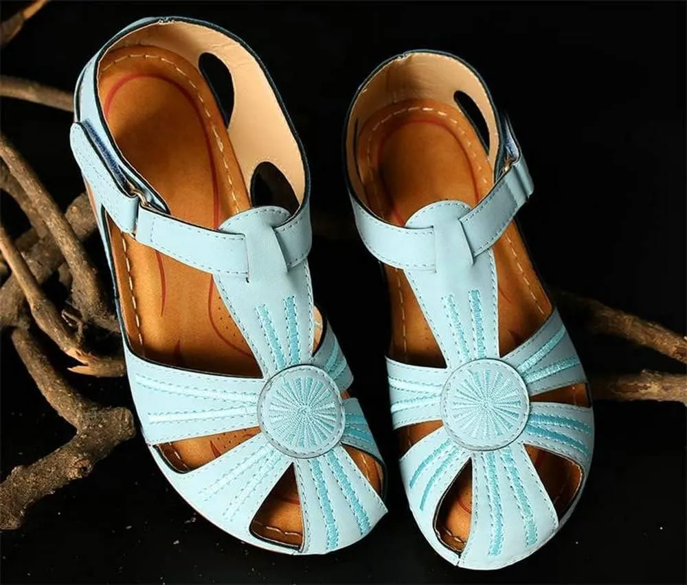 Women Floral Splicing Wedges - Made from PU & Rubber - Features Comfortable Round Toe & Adjustable Hook & Loop Closure - Beach Summer Casual Slippers for Women, Orange