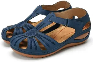 Women Floral Splicing Wedges - Made from PU & Rubber - Features Comfortable Round Toe & Adjustable Hook & Loop Closure - Beach Summer Casual Slippers for Women, Orange