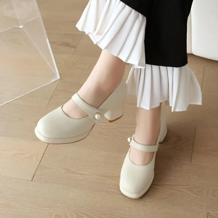 Women Platform Mary Jane Pumps Shoes Square Toe Chunky High Heels