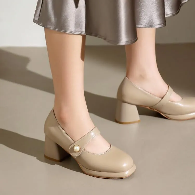 Women Platform Mary Jane Pumps Shoes Square Toe Chunky High Heels