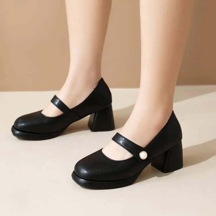 Women Platform Mary Jane Pumps Shoes Square Toe Chunky High Heels