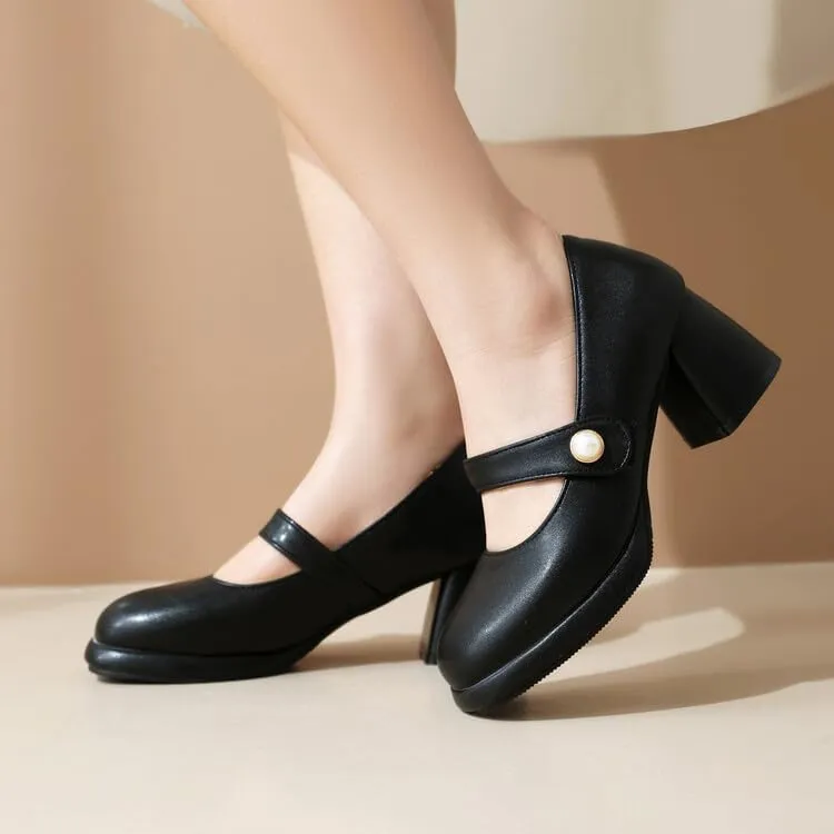 Women Platform Mary Jane Pumps Shoes Square Toe Chunky High Heels
