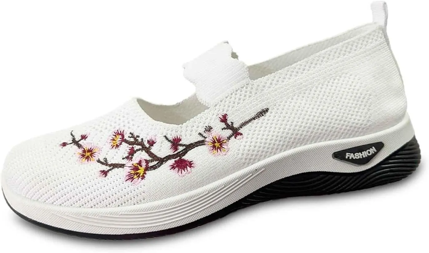 Women Woven Loafers Orthopedic Breathable Soft Shoes Slip On Walking Foam Anti Slip Arch Support Embroidery Sneakers