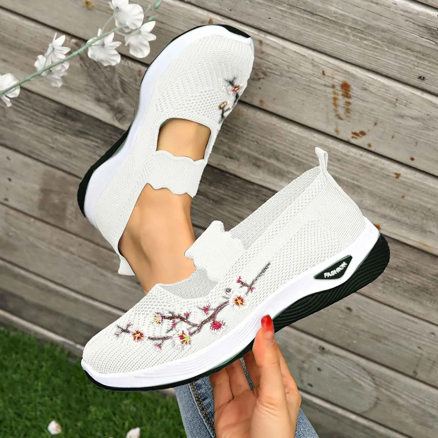 Women Woven Loafers Orthopedic Breathable Soft Shoes Slip On Walking Foam Anti Slip Arch Support Embroidery Sneakers