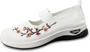 Women Woven Loafers Orthopedic Breathable Soft Shoes Slip On Walking Foam Anti Slip Arch Support Embroidery Sneakers