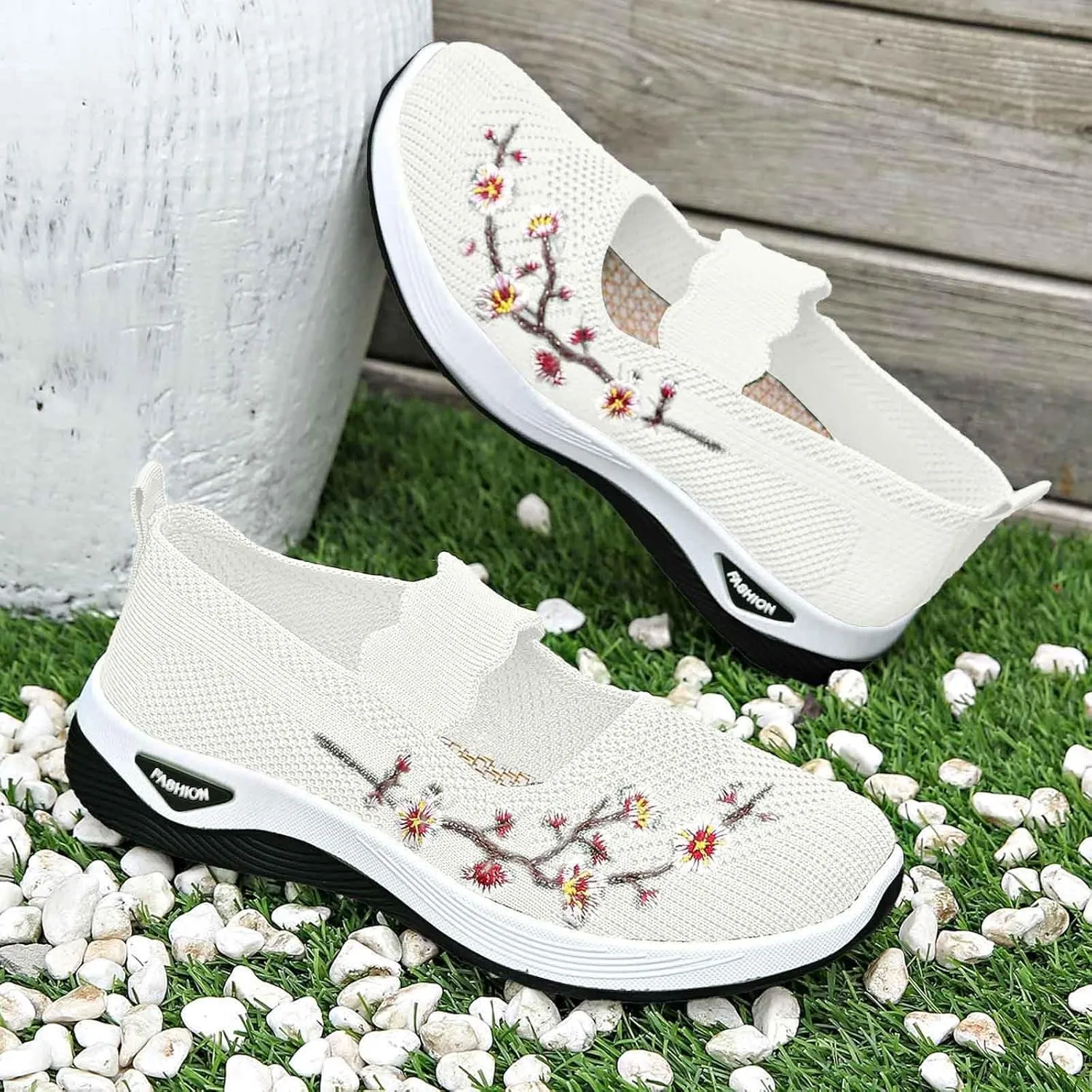 Women Woven Loafers Orthopedic Breathable Soft Shoes Slip On Walking Foam Anti Slip Arch Support Embroidery Sneakers