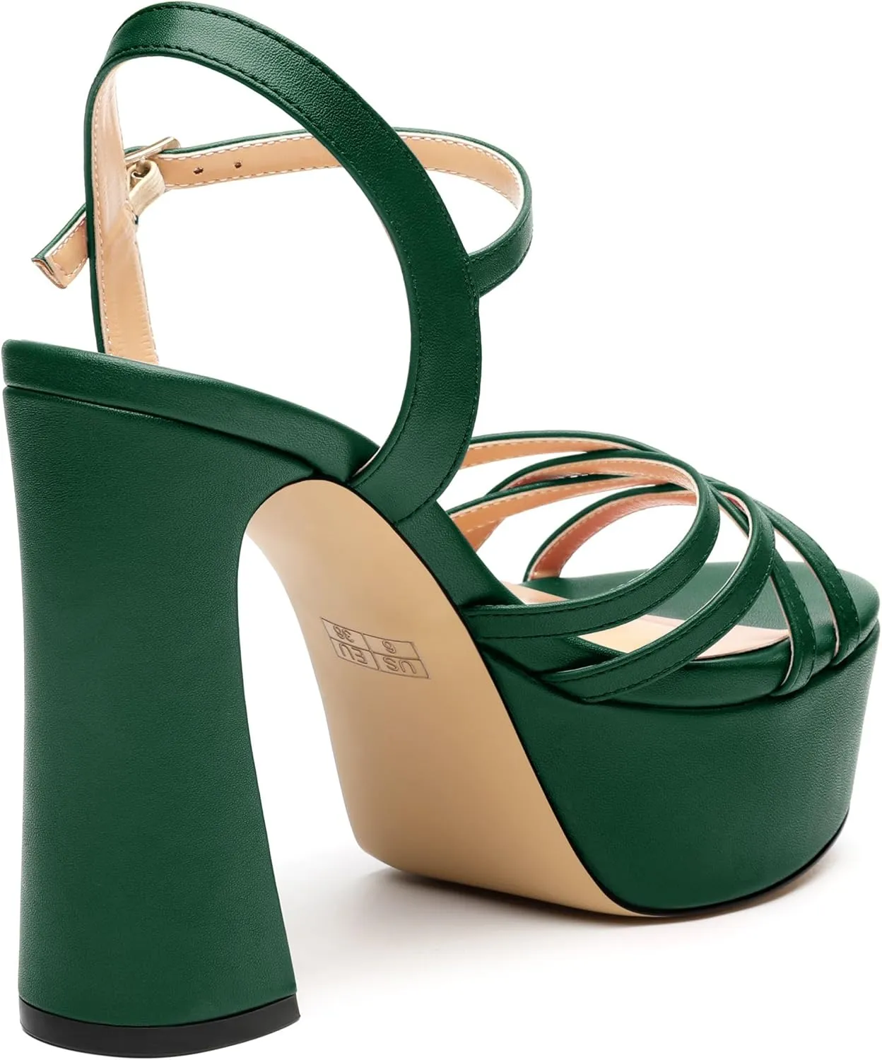 Womens Ankle Buckle Strap Round Open Toe Summer Slingback Block High Heel Platforms Sandals Heeled Wedding Party Prom Evening Dress Sandal Shoes 4.7"