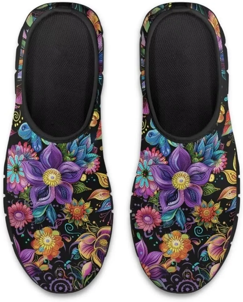 Womens Athletic Shoes Flowers Print Sports Shoes Slip-on Air Mesh Lightweight Sneakers Running Flats