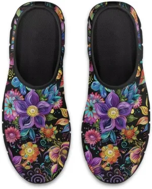 Womens Athletic Shoes Flowers Print Sports Shoes Slip-on Air Mesh Lightweight Sneakers Running Flats