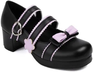 Women's Bow Tie Color Blocking Chunky Heel Platform Pumps High Heels Mary Jane Lolita Shoes