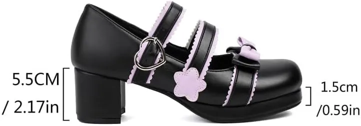 Women's Bow Tie Color Blocking Chunky Heel Platform Pumps High Heels Mary Jane Lolita Shoes
