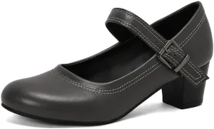 Women's Buckle Strap Round Toe Block Heel Mary Janes Pumps