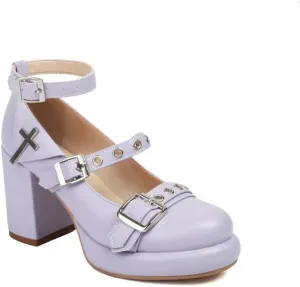 Women's Buckle Straps Mary Janes Platform Square High Heel Pumps