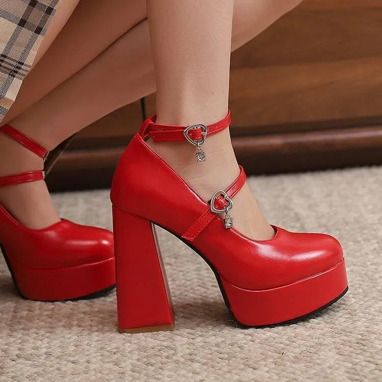 Women's Chunky Heel Platform Mary Janes Pumps