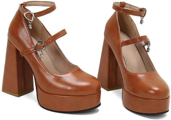Women's Chunky Heel Platform Mary Janes Pumps