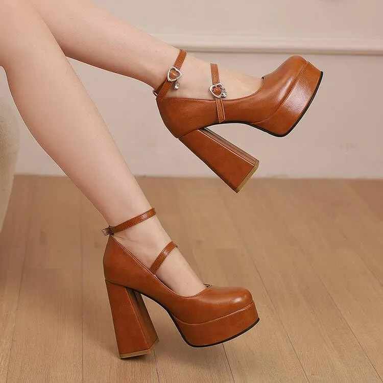 Women's Chunky Heel Platform Mary Janes Pumps