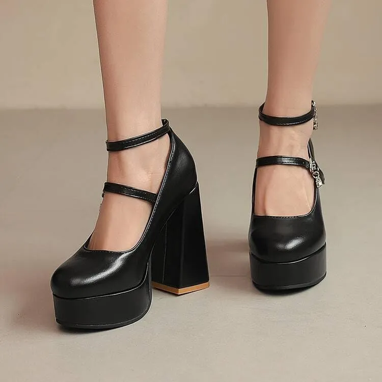 Women's Chunky Heel Platform Mary Janes Pumps