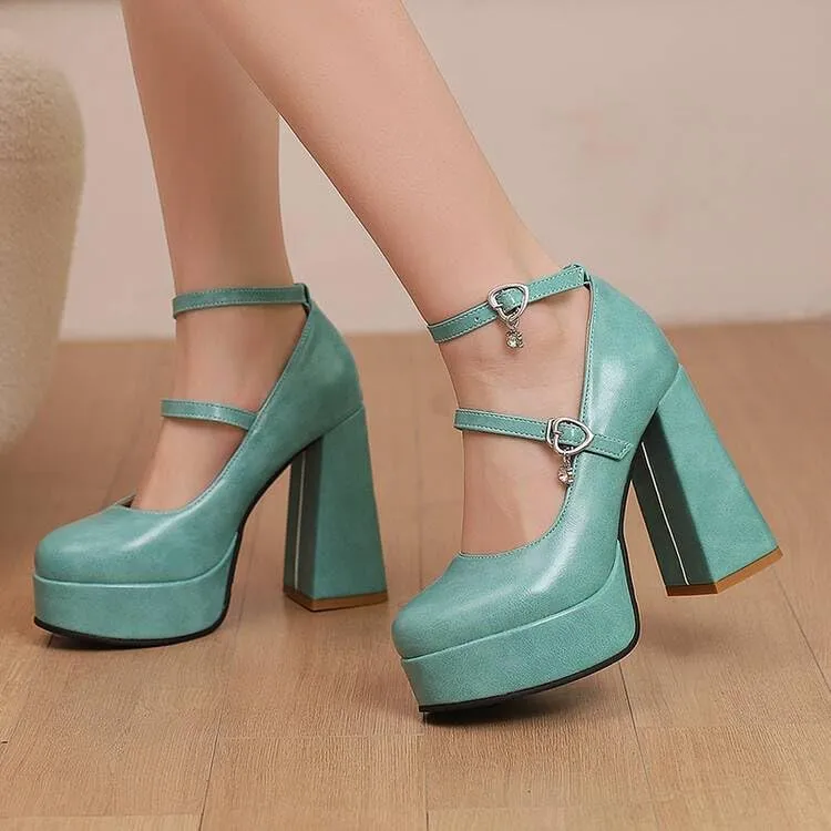 Women's Chunky Heel Platform Mary Janes Pumps