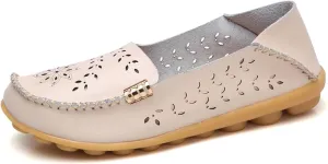 Women's Comfort Walking Boat Shoe Slip on Flat Shoes Ladies Dressy Moccasins Driving Penny Loafers Leather Breathable On Nurse Loafer Round Toe Wild Fashion Soft Orthopedic Sole Flats Casual