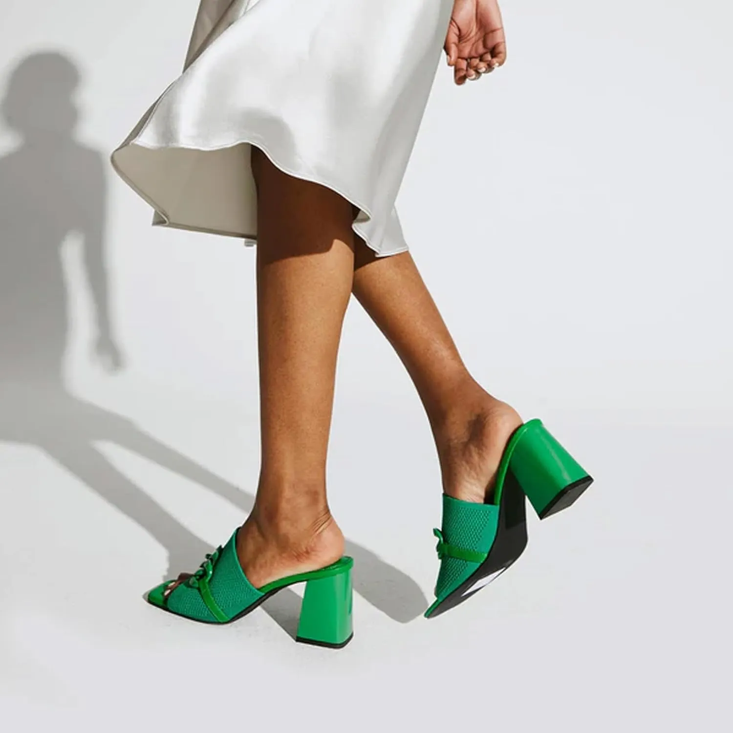 Women's Elegant Square Toe Chain Heeled Sandals Pump Shoes