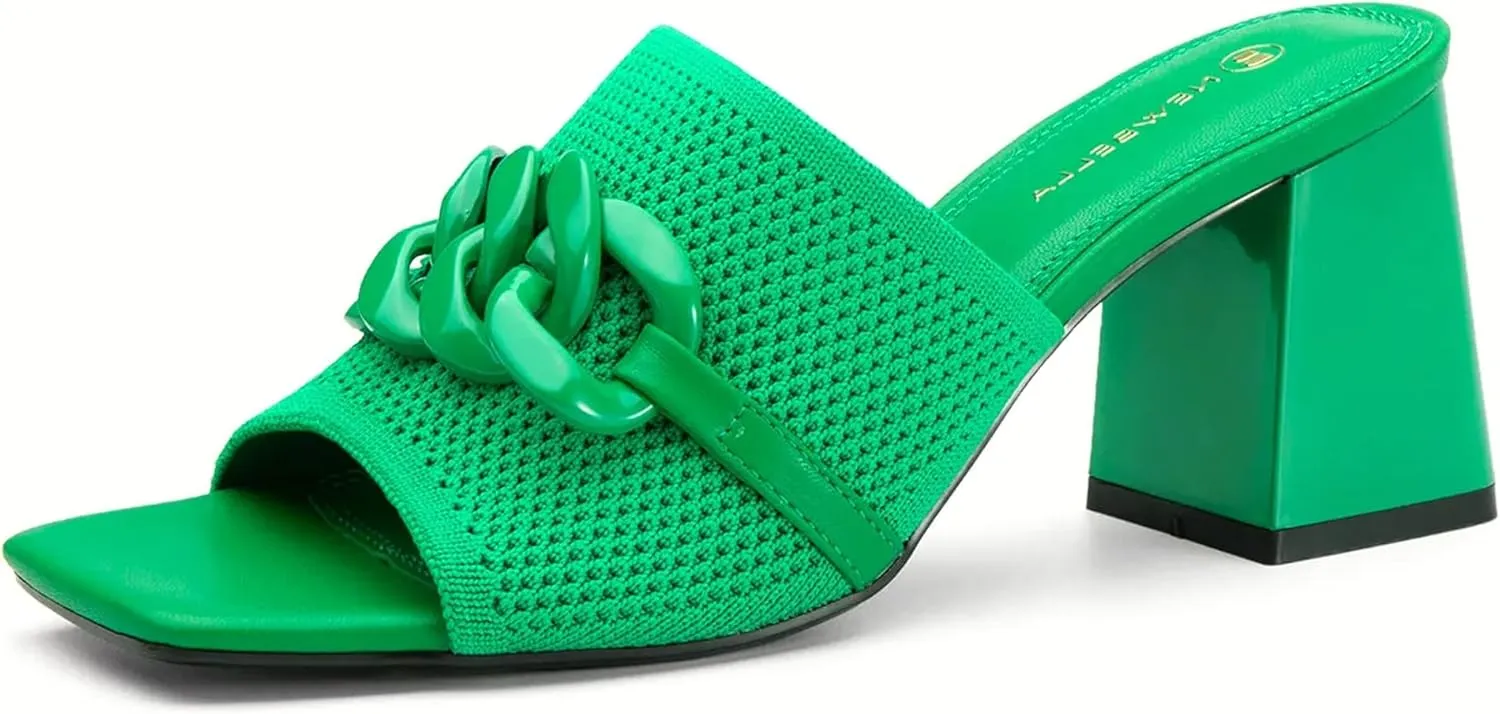 Women's Elegant Square Toe Chain Heeled Sandals Pump Shoes