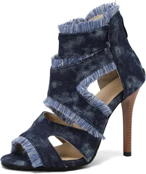 Women's Fashion Fringed Gladiator Heeled Sandals Peep Toe Stilettos High Heel Tassels Dressy Sandal