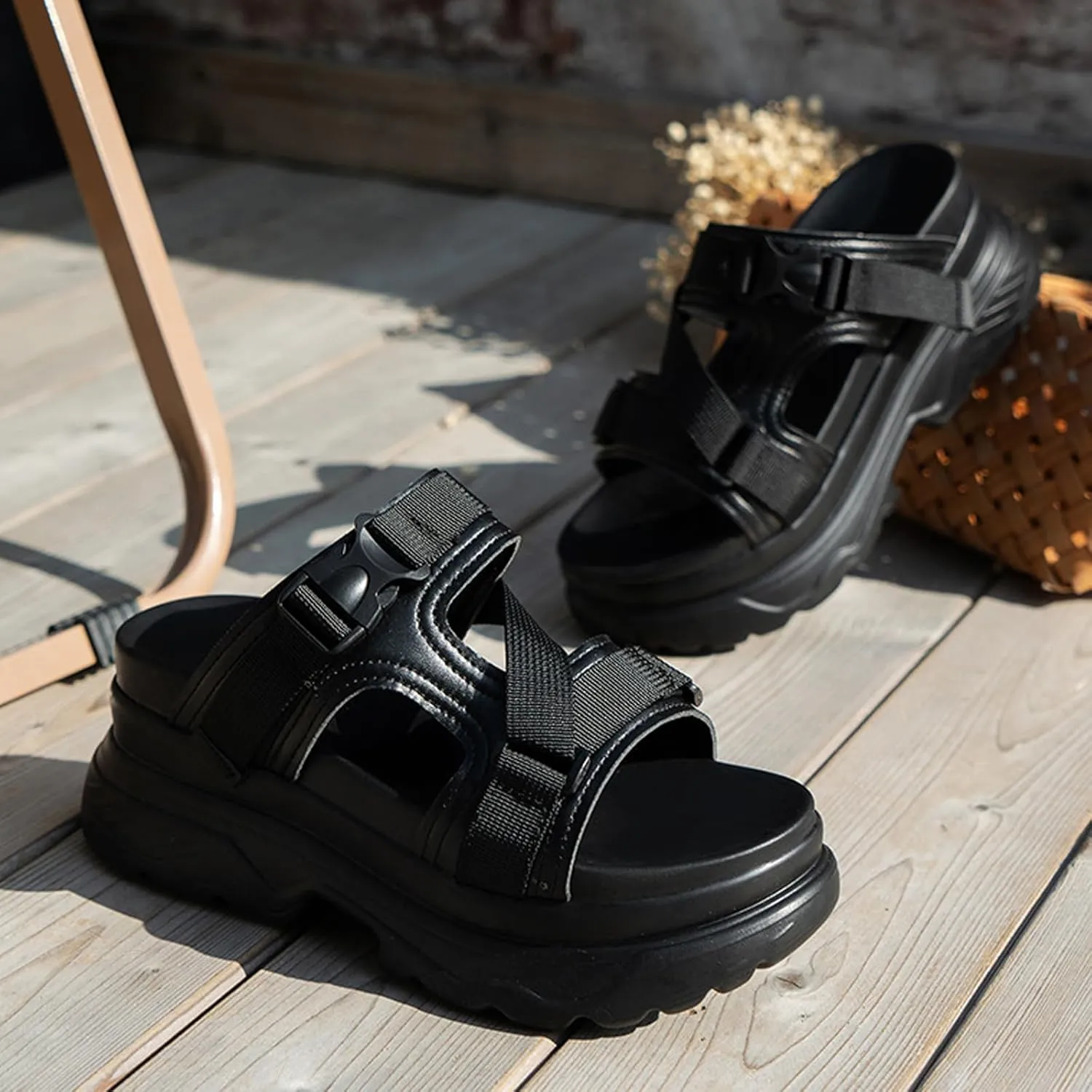 Women's Fish Mouth Platform Slip-On Walking Sandals Fashionable Open Toe Arch Support Non-Slip Heightened Wedge Heel Outdoor Summer Mam Sport Sandals