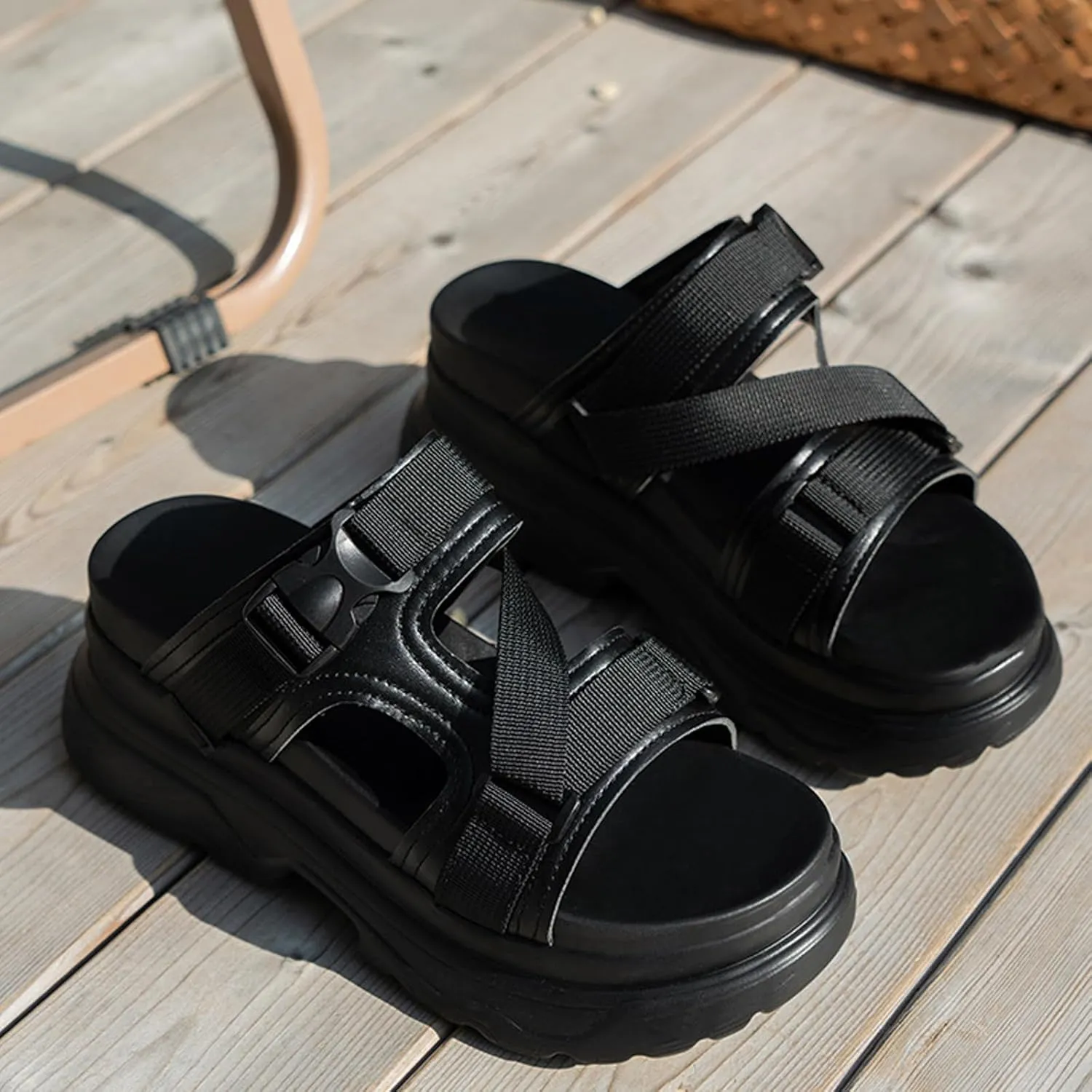 Women's Fish Mouth Platform Slip-On Walking Sandals Fashionable Open Toe Arch Support Non-Slip Heightened Wedge Heel Outdoor Summer Mam Sport Sandals