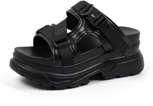 Women's Fish Mouth Platform Slip-On Walking Sandals Fashionable Open Toe Arch Support Non-Slip Heightened Wedge Heel Outdoor Summer Mam Sport Sandals