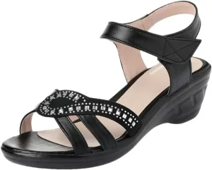 Womens Hook Loop Back Strap Wedge Heel Open Side Vamp Basic Sandals Upper Soft Bottom Summer Sandals