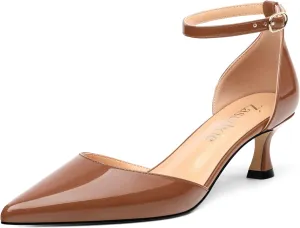 Womens Kitten Low Heels, Ankle Strap Pumps Pointed Closed Toe Heels for Women Dress Shoes Party Office Wedding 2 Inch