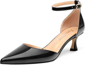 Womens Kitten Low Heels, Ankle Strap Pumps Pointed Closed Toe Heels for Women Dress Shoes Party Office Wedding 2 Inch