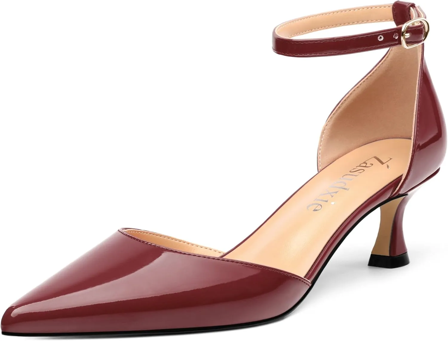 Womens Kitten Low Heels, Ankle Strap Pumps Pointed Closed Toe Heels for Women Dress Shoes Party Office Wedding 2 Inch