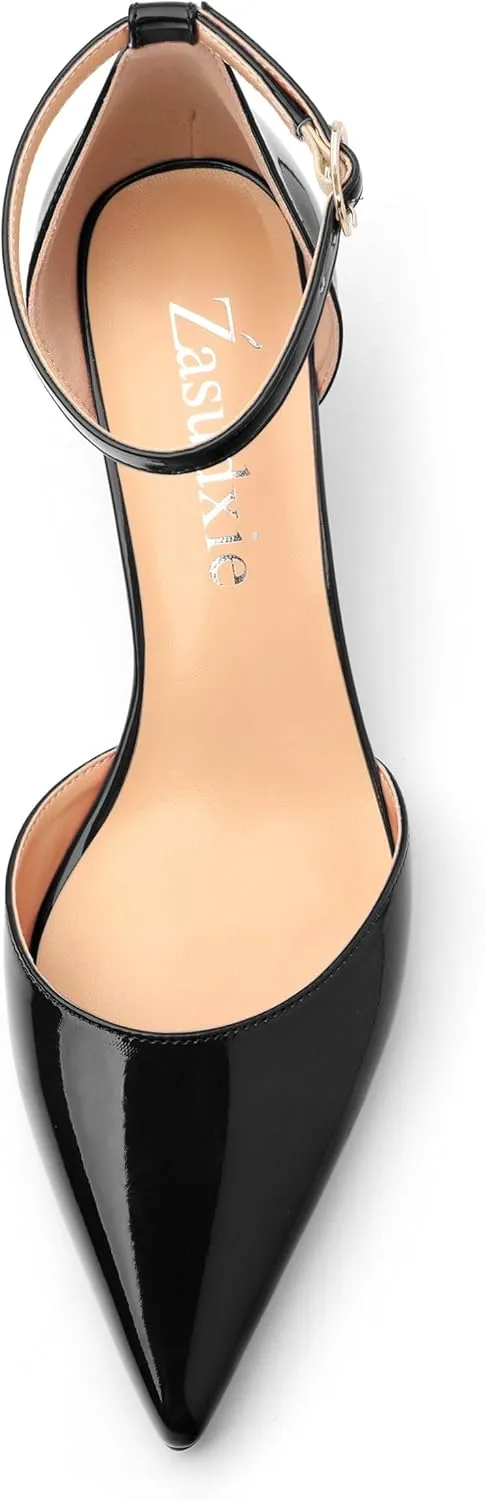 Womens Kitten Low Heels, Ankle Strap Pumps Pointed Closed Toe Heels for Women Dress Shoes Party Office Wedding 2 Inch