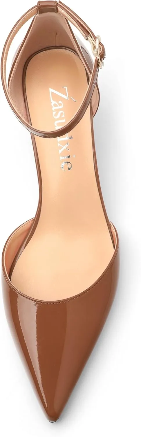 Womens Kitten Low Heels, Ankle Strap Pumps Pointed Closed Toe Heels for Women Dress Shoes Party Office Wedding 2 Inch