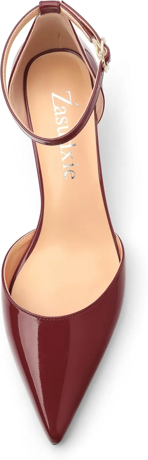 Womens Kitten Low Heels, Ankle Strap Pumps Pointed Closed Toe Heels for Women Dress Shoes Party Office Wedding 2 Inch