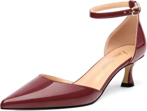 Womens Kitten Low Heels, Ankle Strap Pumps Pointed Closed Toe Heels for Women Dress Shoes Party Office Wedding 2 Inch