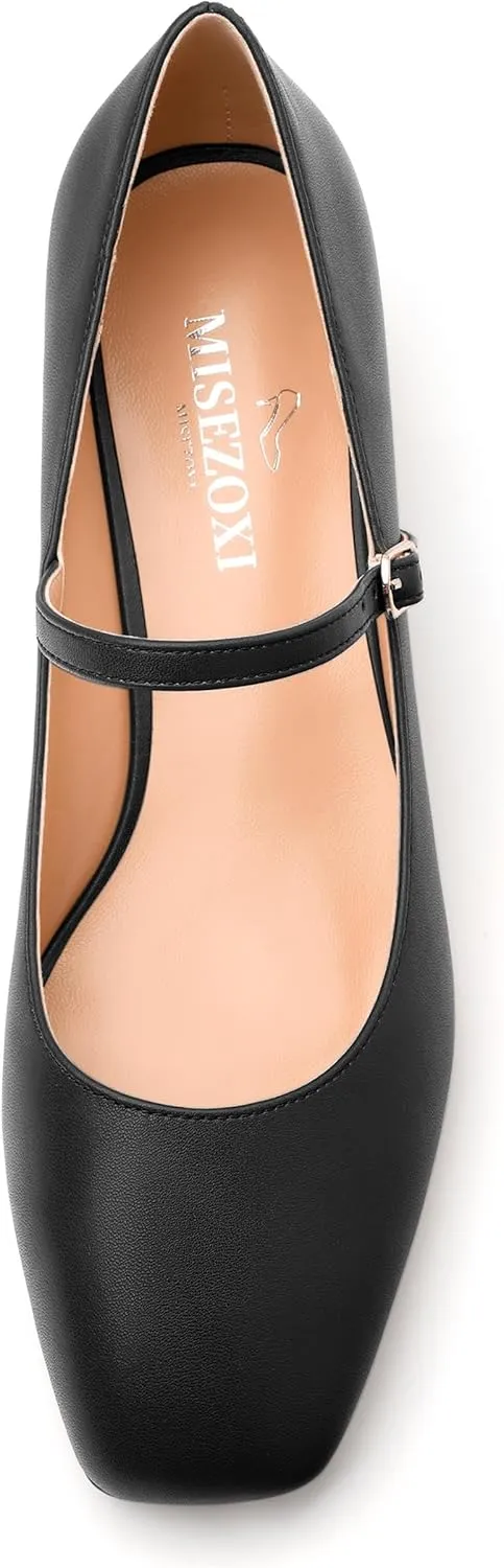 Women's Mary Jane Pumps With Low Block Heel and Square Toe - 1.3" Daily Shoes