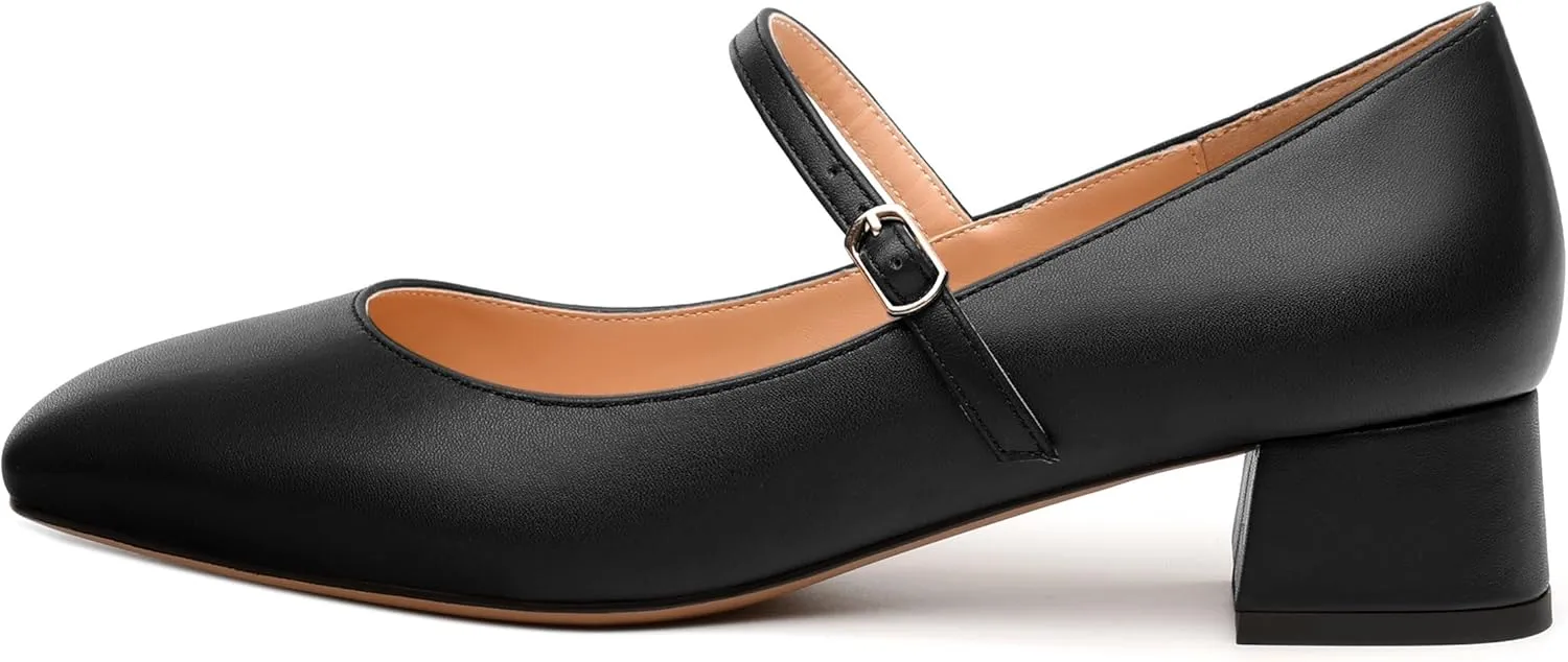 Women's Mary Jane Pumps With Low Block Heel and Square Toe - 1.3" Daily Shoes