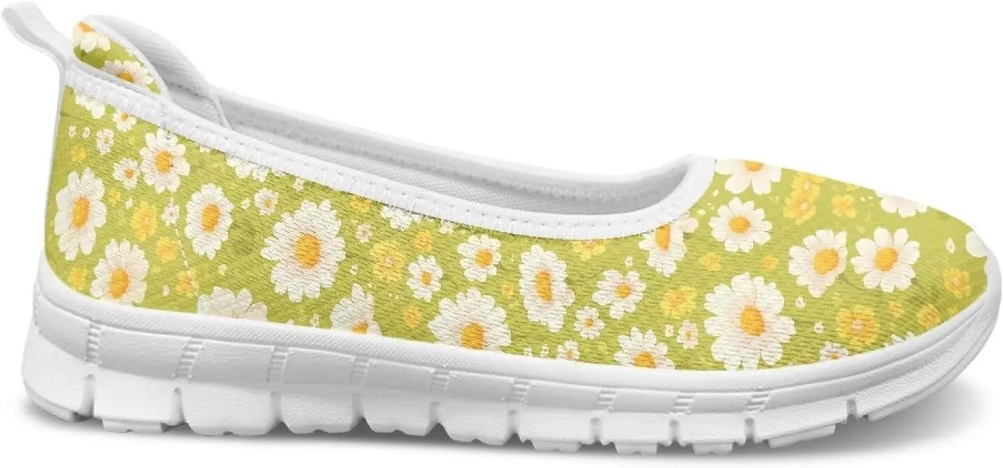 Women's Mesh Flats Shoes Breathable Slip on Shoes Casual Flats Comfortable Walking Shoes White Sole