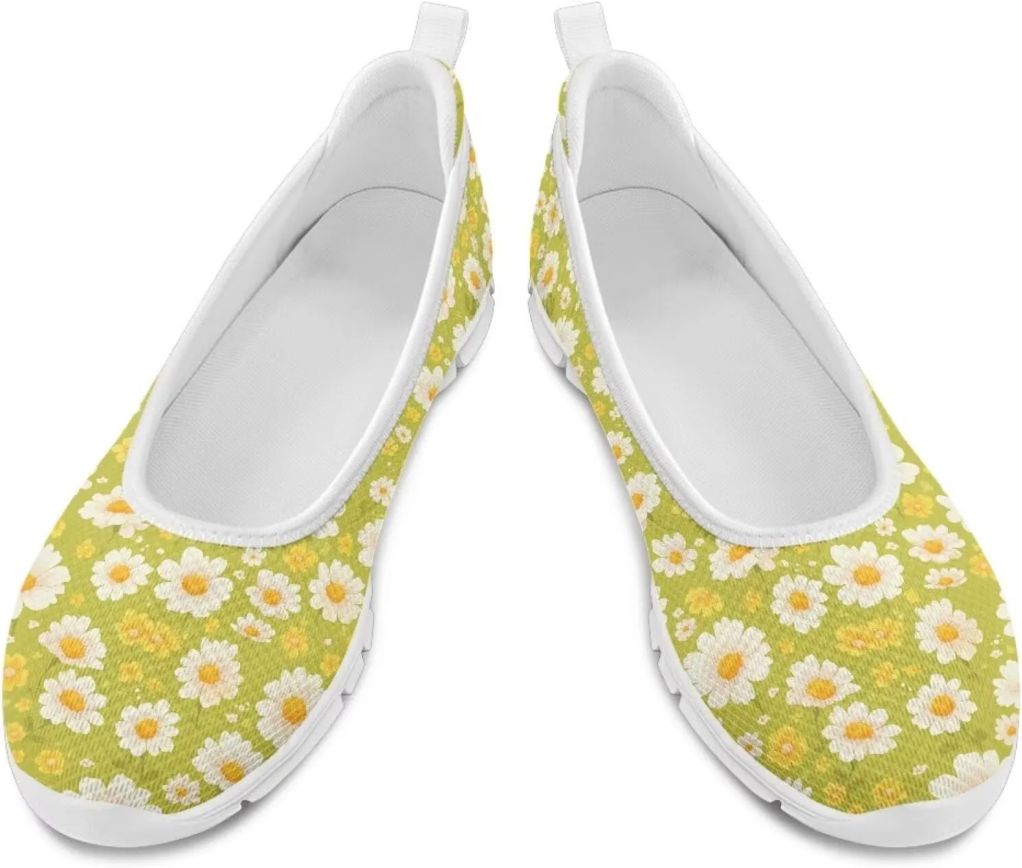 Women's Mesh Flats Shoes Breathable Slip on Shoes Casual Flats Comfortable Walking Shoes White Sole