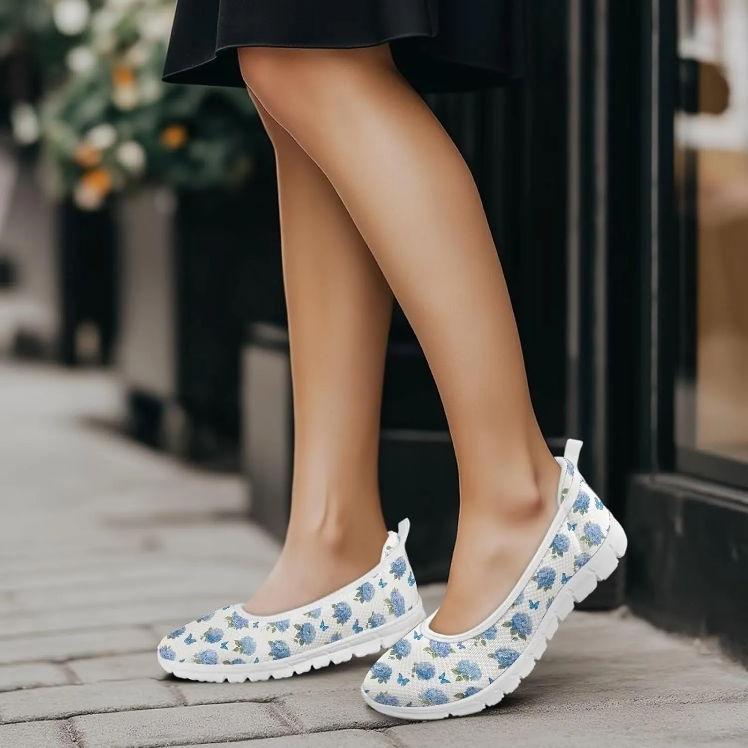 Women's Mesh Flats Shoes Breathable Slip on Shoes Casual Flats Comfortable Walking Shoes White Sole