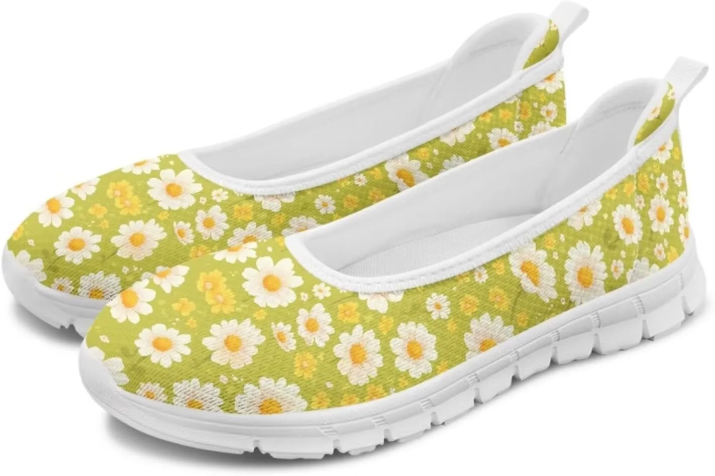 Women's Mesh Flats Shoes Breathable Slip on Shoes Casual Flats Comfortable Walking Shoes White Sole