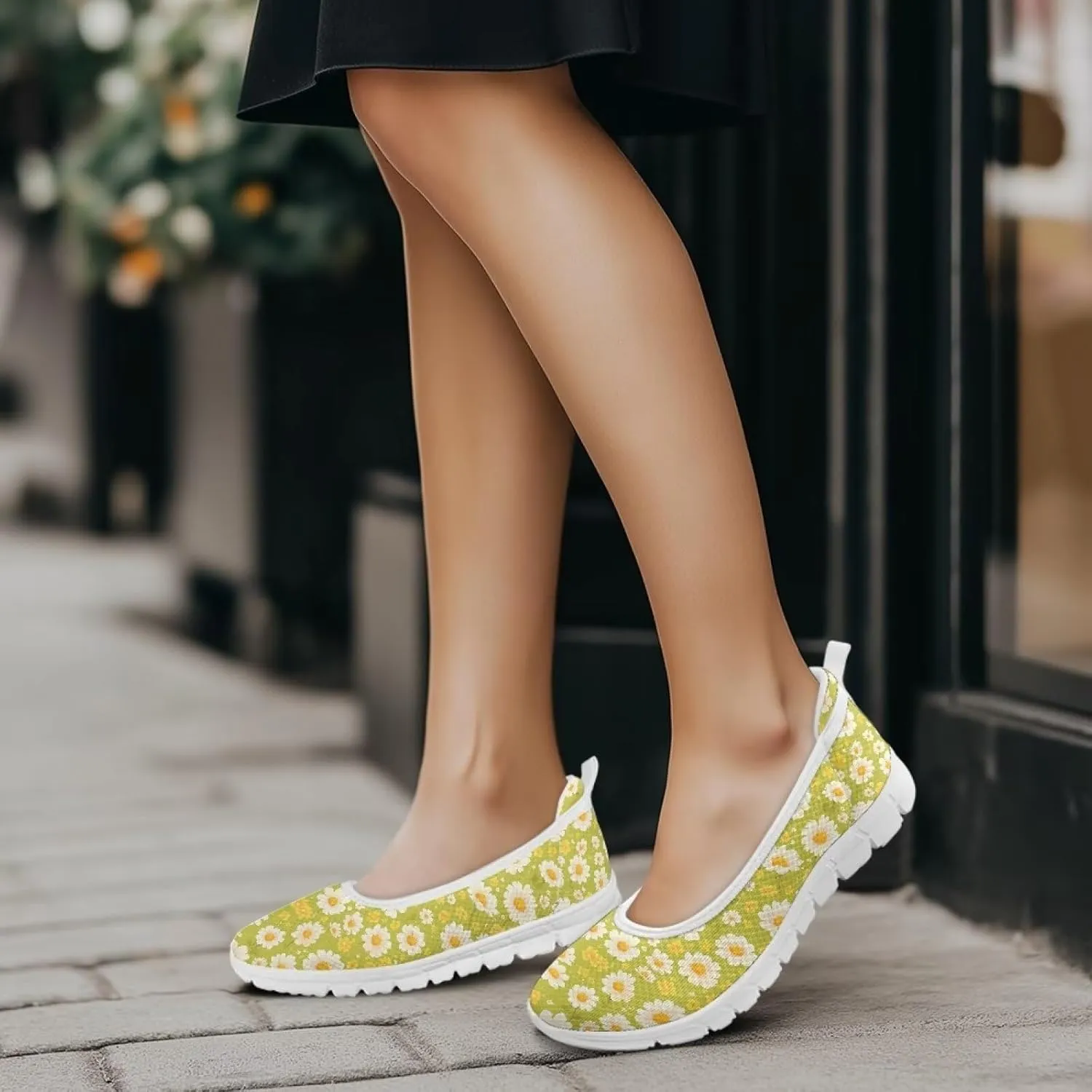 Women's Mesh Flats Shoes Breathable Slip on Shoes Casual Flats Comfortable Walking Shoes White Sole