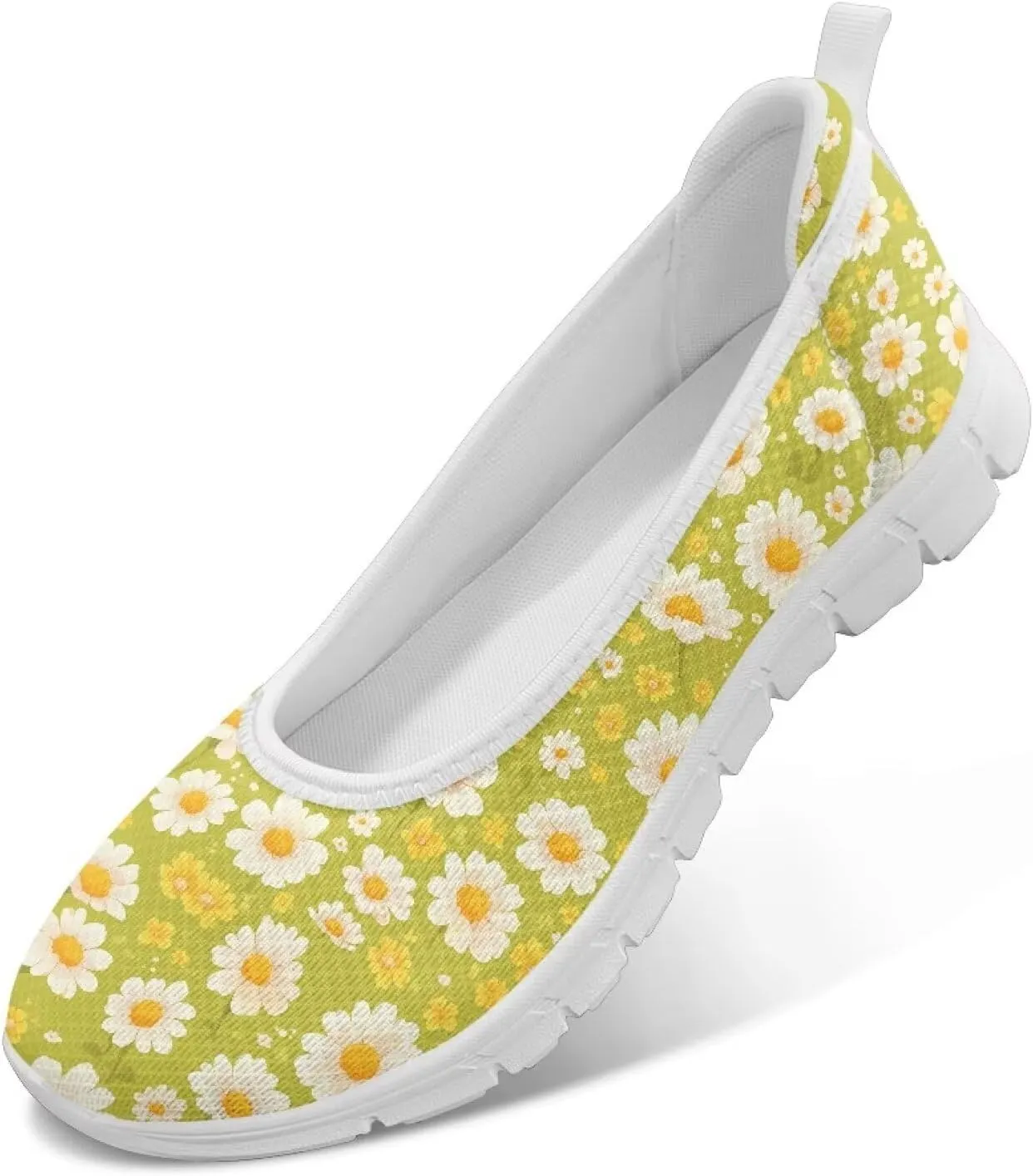 Women's Mesh Flats Shoes Breathable Slip on Shoes Casual Flats Comfortable Walking Shoes White Sole
