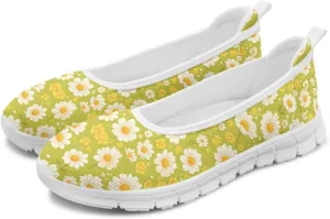 Women's Mesh Flats Shoes Breathable Slip on Shoes Casual Flats Comfortable Walking Shoes White Sole
