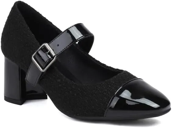 Women's Metal Color Matching Square Toe Chunky Heel Pumps Mary Jane Shoes