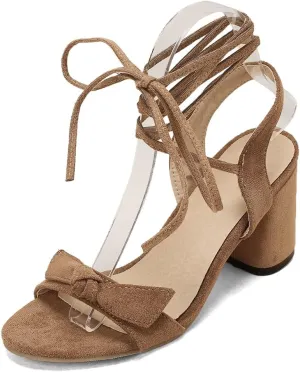Women's Open Toe Tassels Fringed Block Heel Sandals Lace Up Dress Pumps Chunky Mid Heeled Sandal