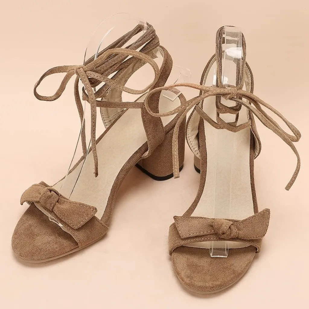 Women's Open Toe Tassels Fringed Block Heel Sandals Lace Up Dress Pumps Chunky Mid Heeled Sandal